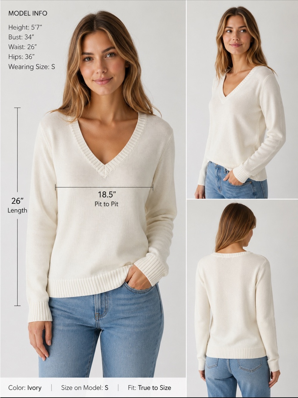 Brandy Melville Mollie Sweater NWT 100% Cotton White V-Neck One Size